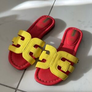 Sam Edelman Bright Yellow and Red Slide Sandals